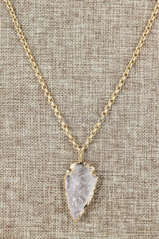 

Electroplated Cear Quartz Arrowhead Pendant Necklace 24inch-32inch NM14329