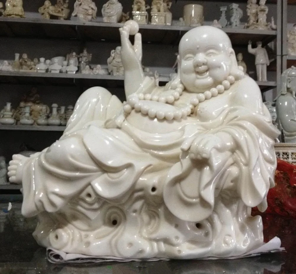 Exquisite Chinese Dehua white porcelain laughing Buddha statue