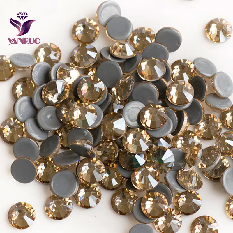 YANRUO 2058HF Golden Shadow Crystal Stones Hot Fix Rhinestones Gold Cristal Iron on Dress Shoes Beads DIY Accessories