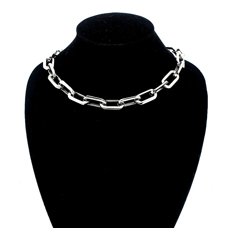 Fashion Chunky Link Chain Necklace Stainless Steel Flat O Design Silver Color Unisex Jewelry Accessory