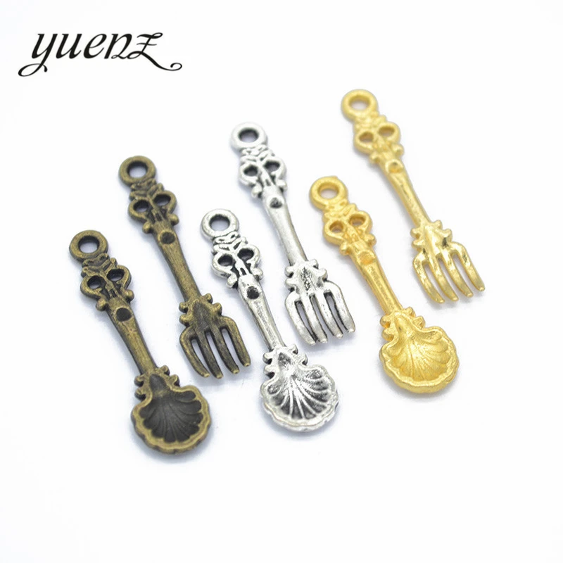 YuenZ 15pcs 5 colour Alloy Metal Antique Sliver Spoon fork Charm Jewelry Making DIY Handmade Craft 34*9mm J159