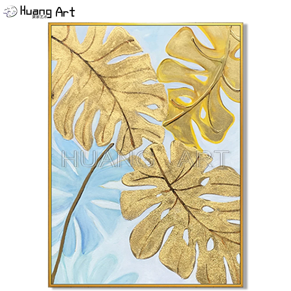 

Skill Artist Hand-painted High Quality Modern Abstract Golden Leaves Oil Painting on Canvas for Decor Beautiful Leaf Painting