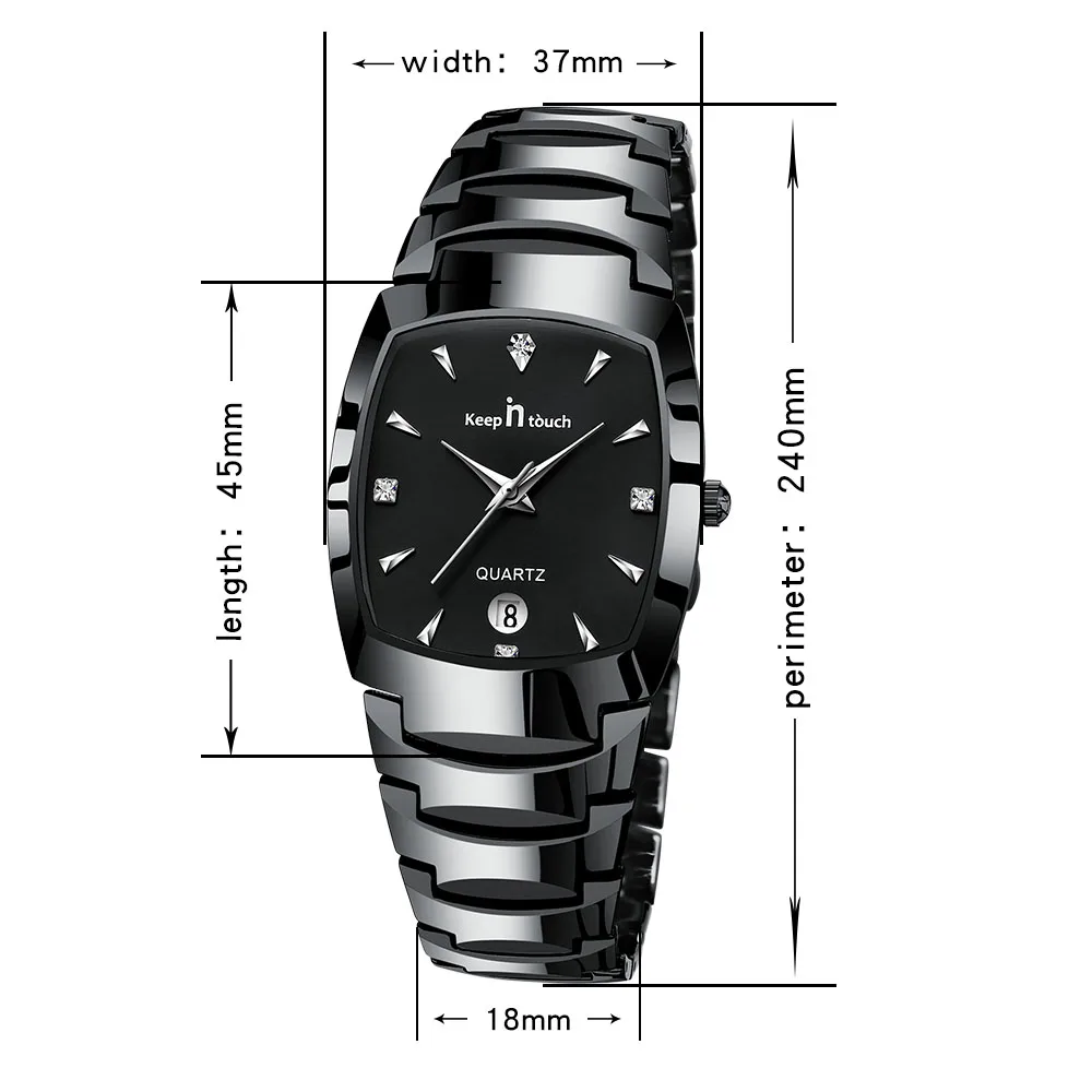 KEEP In Touch Luxury Brand Men\'s Watches Alloy Clock Quartz Calendar Dress Men Watch Square Male Wrist Watches Wedding Gifts