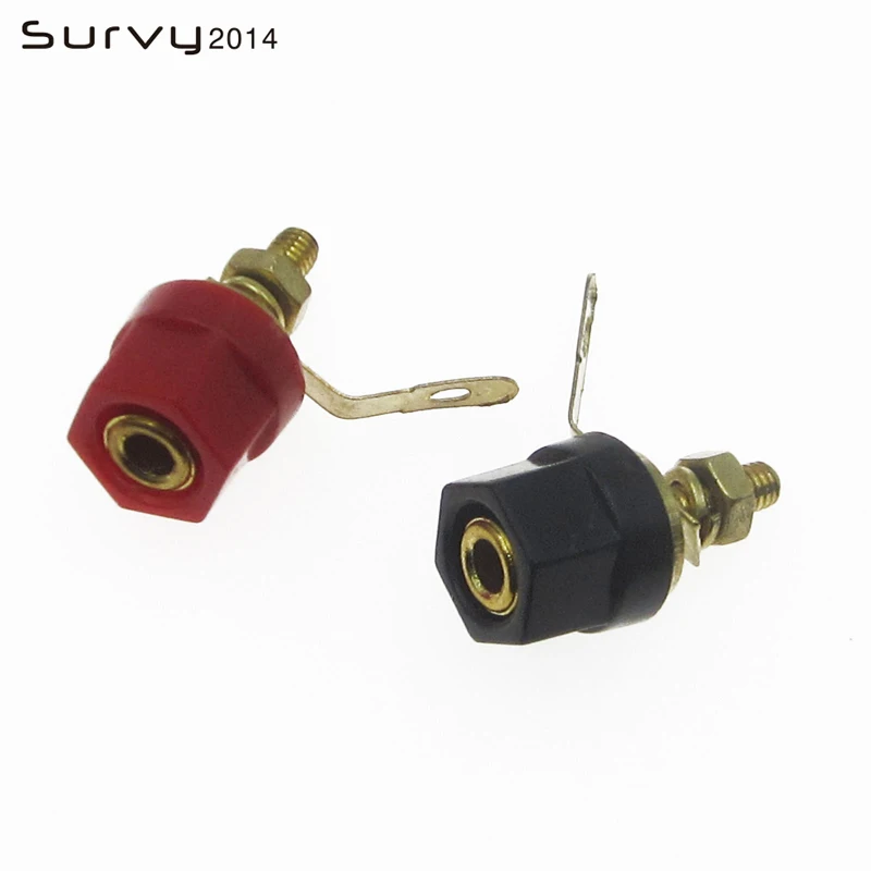 2pcs 4mm Banana Socket Nickel Plated Binding Post Nut Banana Plug Jack Connector Red + Black