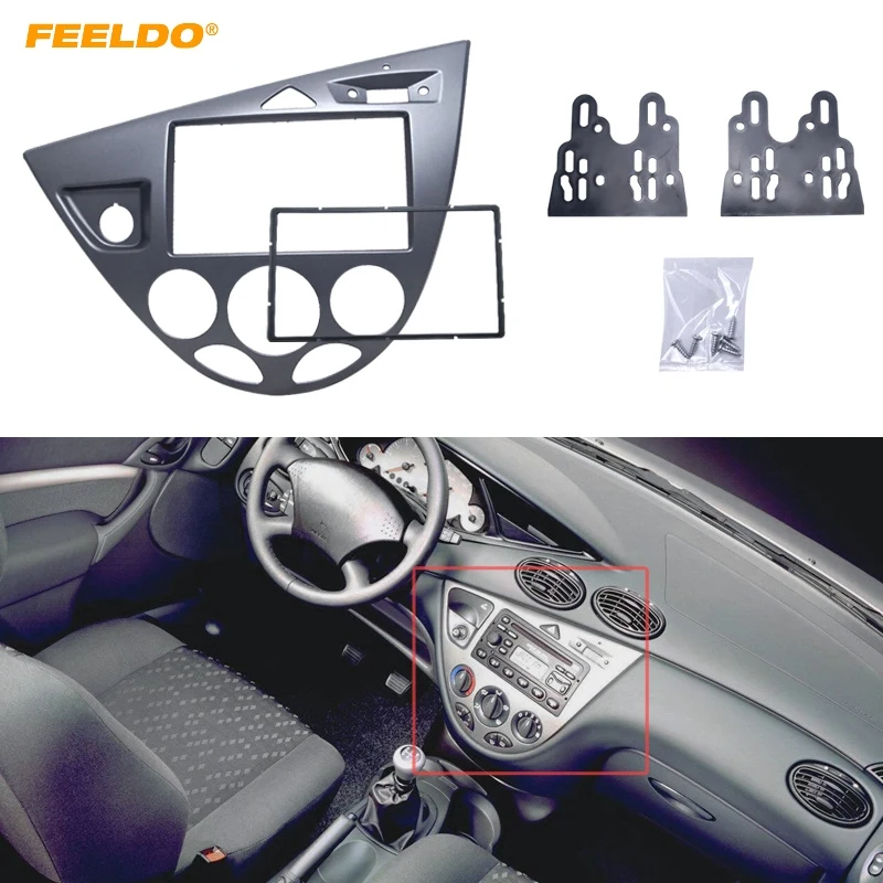 

FEELDO Gray Car 2DIN Stereo Panel Fascia Radio Refitting Dash Trim Kit For Ford Focus 98~04(LHD)/Fiesta 95~01(LHD) #FD5054