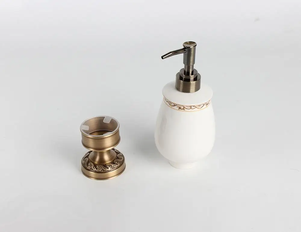 IMPEU Desktop Antique Brass Liquid Soap Dispenser, Hotel Countertop Collection, Brass / Ceramic material, Wall Mounted Holder