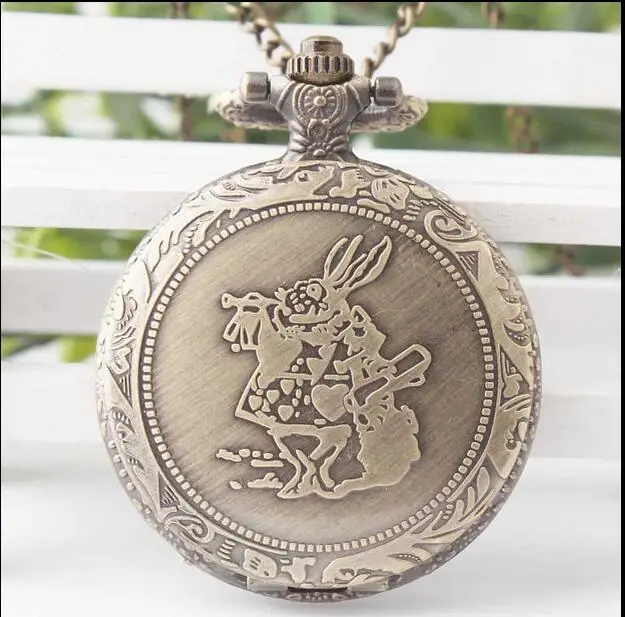 

20pcs Bronze Rabbit Alice in Wonderland Copper Men Women Pocket Watch Chain Necklace Pendant Fashion Modern Hot Christmas Gift