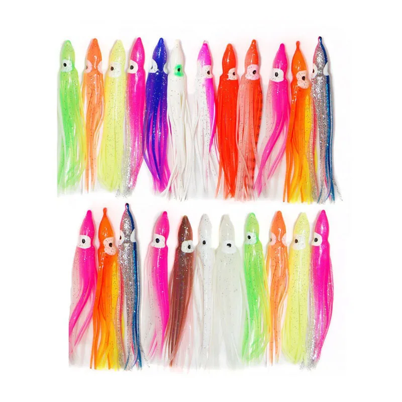 100pcs 12cm Mixed Color Soft Silicone Fishing Lures Plastic Octopus Squid Skirt Fishing Lure Saltwater Octopus Bait For Fishing