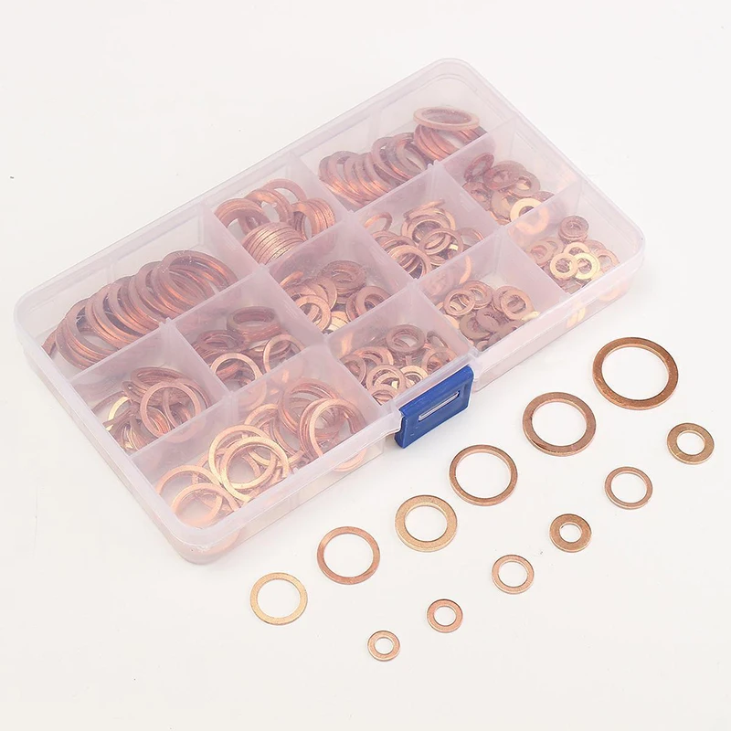 

280pcs Copper Washers Copper Sealing Washer 12 Sizes Assorted Solid Copper Crush Washers Seal Flat Ring Set with Case