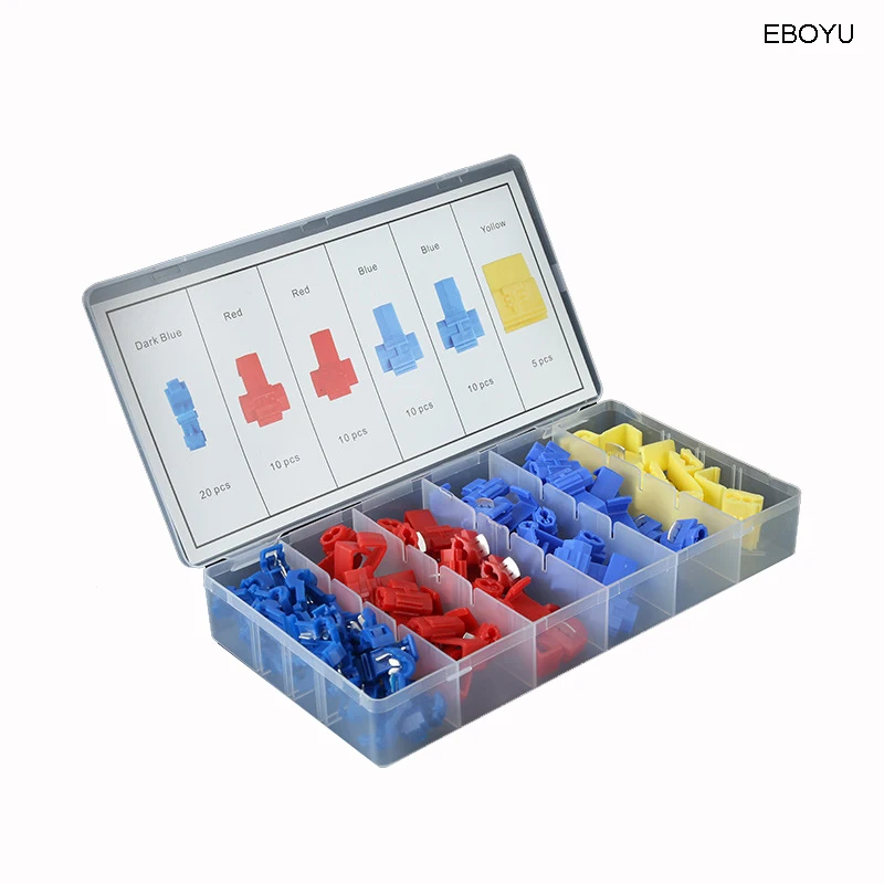 65pcs * EBOYU Quick Splice Connector Assortment No Strip Wiring Connections 10-22AWG Electrical Connector Assortment Kit w/ Case