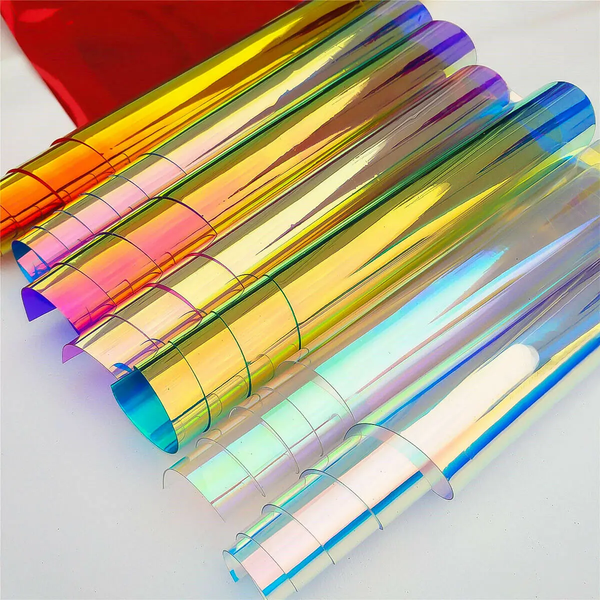 Candy Iridescent Holographic Clear Transparent PVC Fabric Leatherette Laser Rainbow Film Vinyl Craft Bag Earring DIY Bows Making