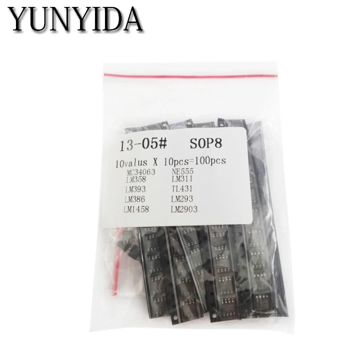 13-05  In common use SMD IC Kit MC34063 LM358 LM393 LM386 LM1458 NE555 LM311 TL431 LM293 LM2903 each 10PCS * 10vaLus=100pcs