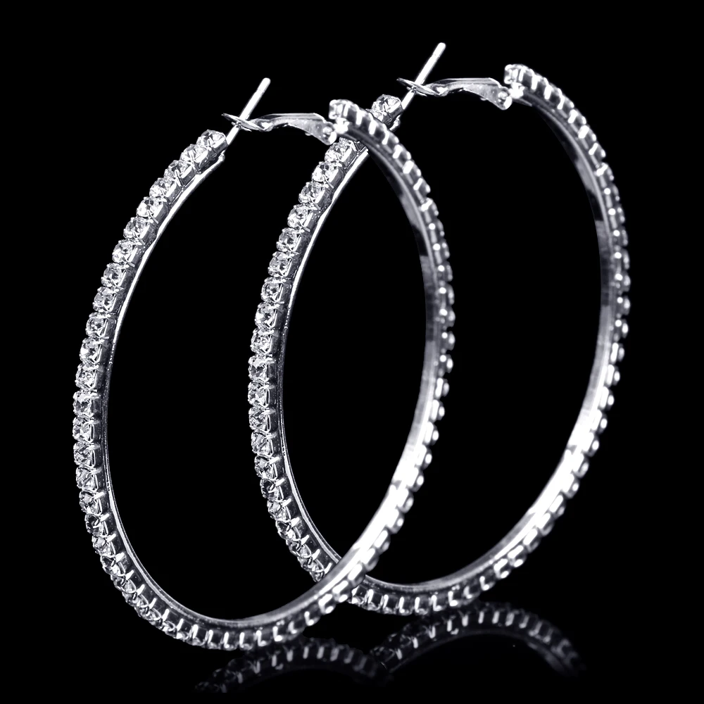 BLIJERY Fashion Women Jewelry Sparkling Rhinestone Circle Earrings Big Round Earrings Silver Color Crystal Large Hoop Earrings