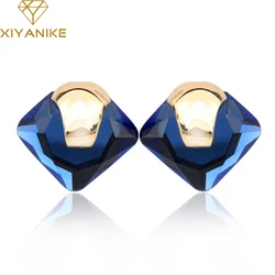 New Charm Fashion Jewelry Blue Crystal Rhinestone Square Stud Earrings New for Woman Gold Earrings Accessories brincos XY-E664