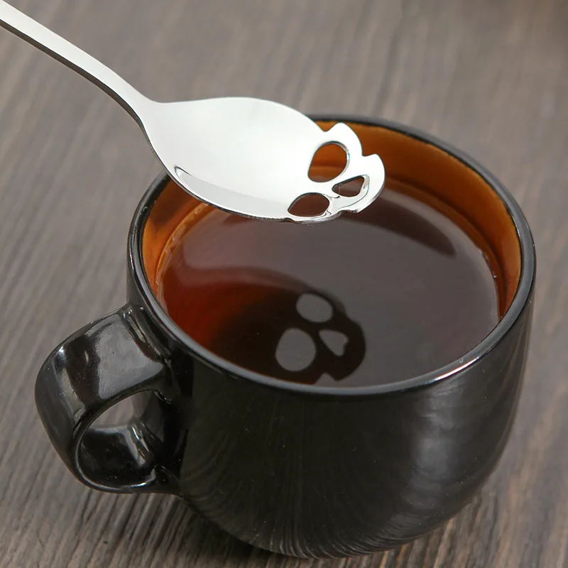 Creative 304 Stainless Steel Skull Coffee Spoon Dessert Tea Sugar Scoop For Home Kitchen Bar Coffee Shop Party Accessories Gift