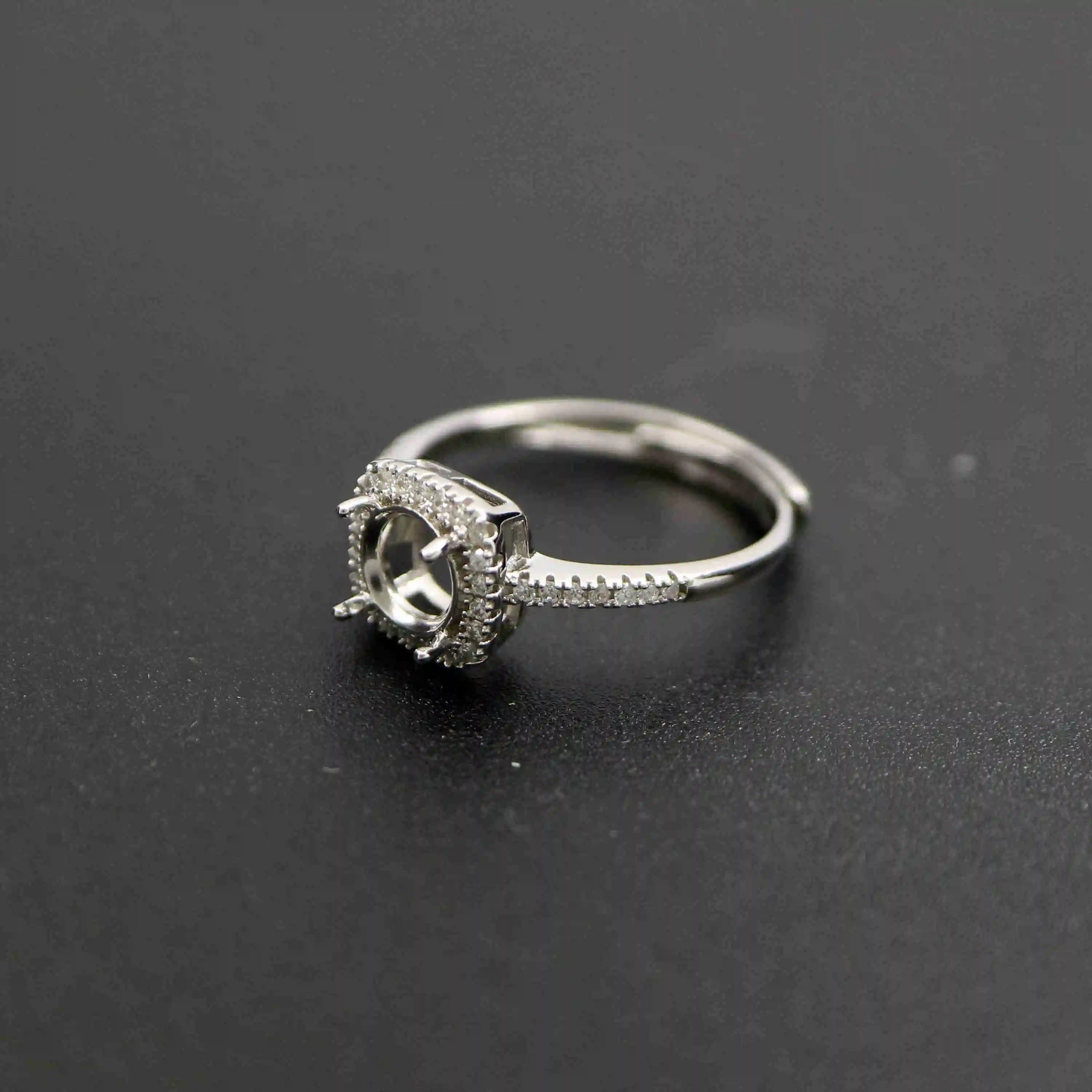 6-8 Mm Mewah Bulat Permata CZ Batu Prong Pengaturan Solid 925 Sterling Silver Bezel Nampan DIY Cincin Adjustable 1214025