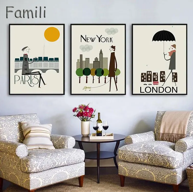 

Triptych Modern London New York Paris City Travel Art Print Poster Hipster Wall Pictures Canvas Painting No Framed Home Decor