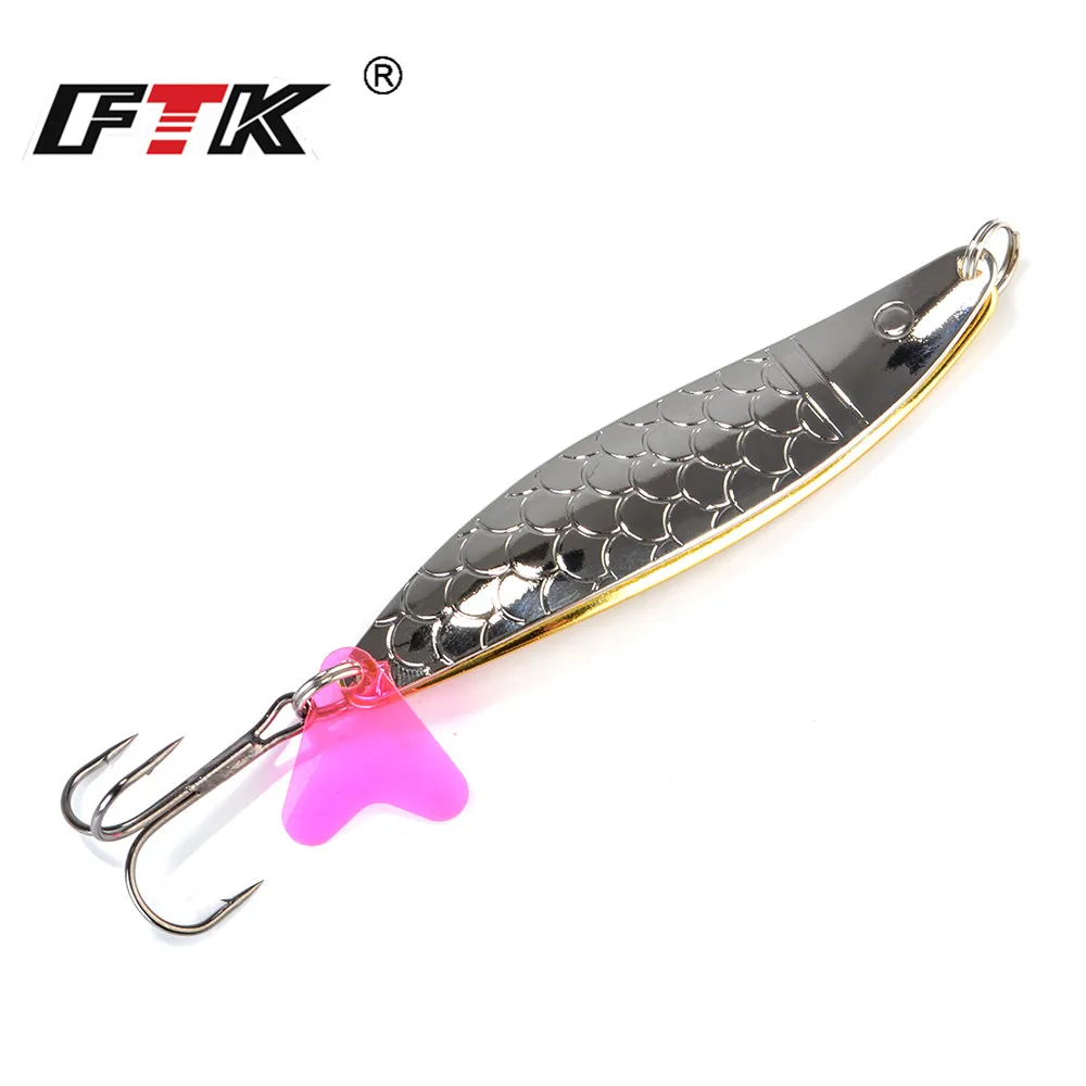 FTK 1pc Fishing Lure 24g 28g 35g Double Spoon Lure With Treble Hook Carp Spinner Bait Metal Jigging Hard Bait For Pike Fishing