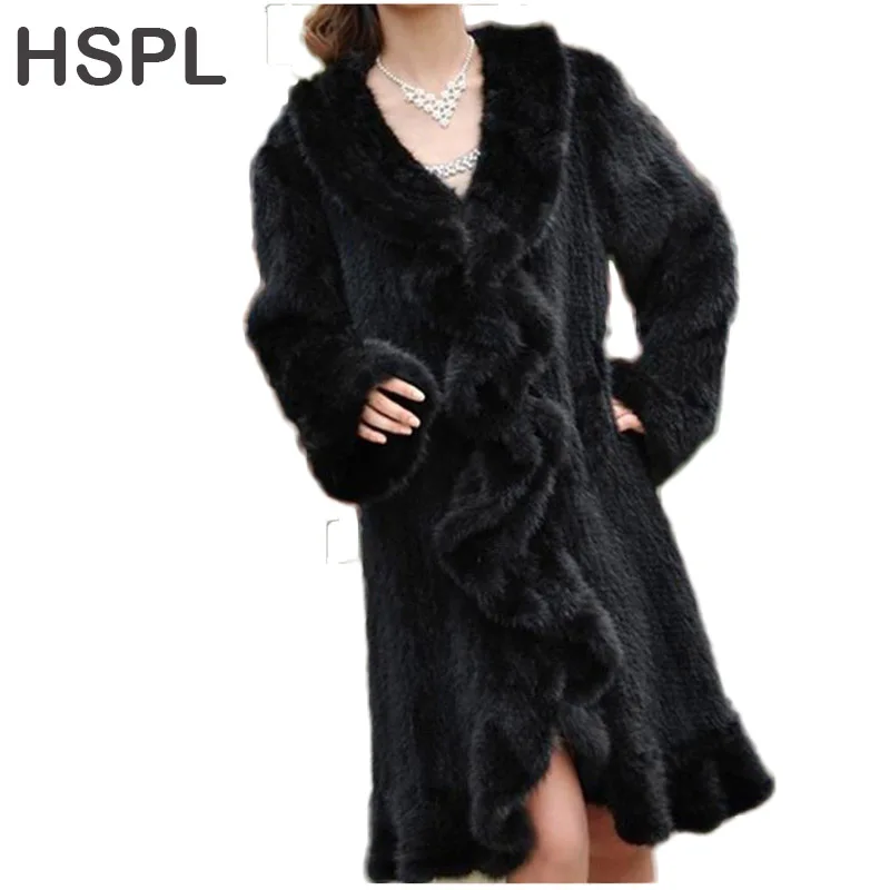 

HSPL Mink Fur coat 2024 Europe Style Luxury Long Sleeve Women's Knitted Genuine Long Mink Fur Extra Large Coat 5XL 6XL 7XL