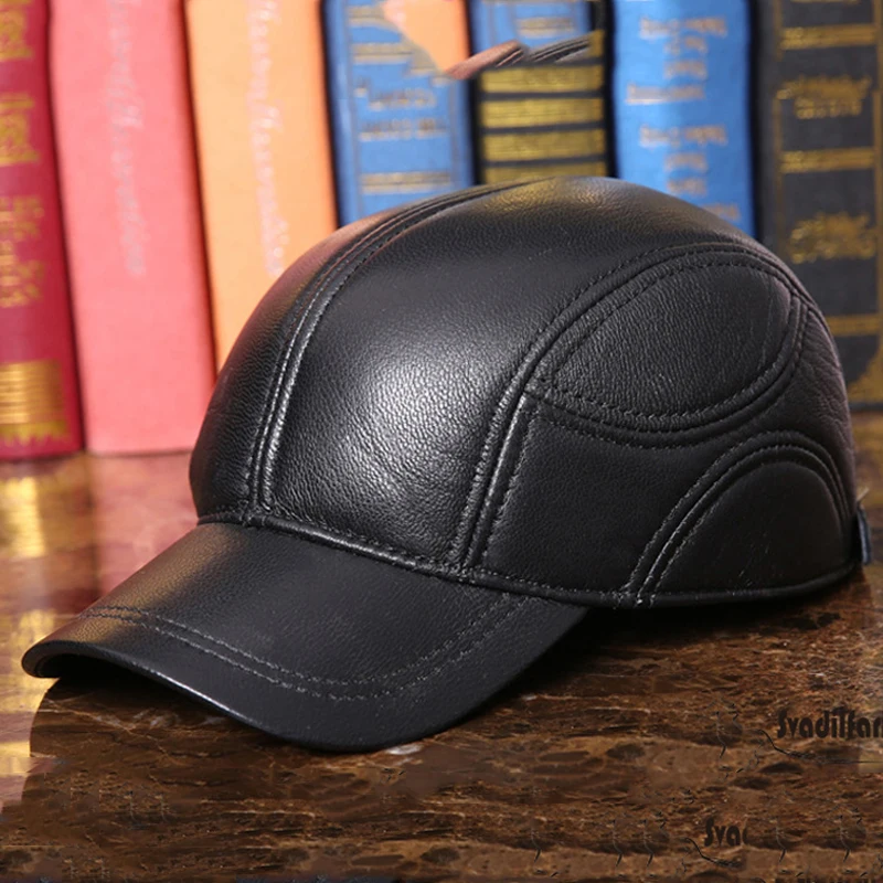 

Svadilfari Wholesale New 2018 Winter Warm Solid Unisex Women Men's Baseball Genuine Leather Cap Men Real Sheepskin Hat Black