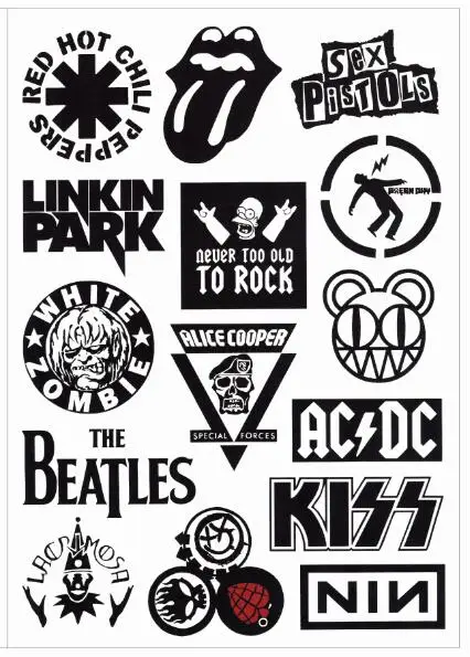 4pcs A4 Rock Guitar Sticker Retro Band Music Logo Sign Car Decal Suitcase Skateboard Sticker Waterproof