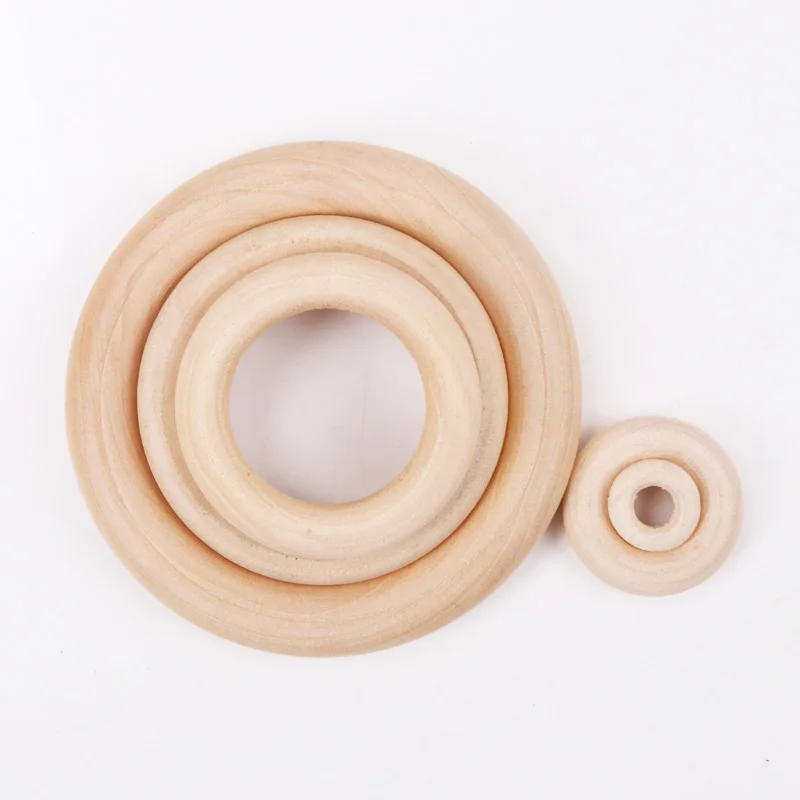 Unfinished Solid Natural Wooden Teething Ring Wood Lead-Free Beads For Ornaments Connectors Jewelry Making Macrame DIY Wood Hoo