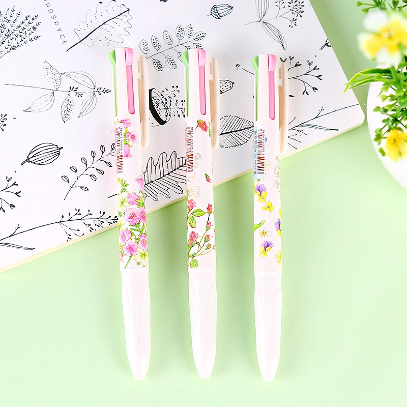 

40 pcs/Lot Floral ballpoint pen 4 color roller ball pen for study writing bookmark Stationery Office school supplies 6526