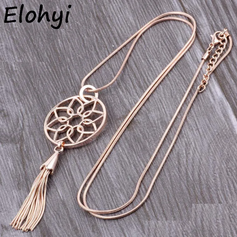 ELOYHI Women Round Flower Tassel Statment Pendants Long Chain Necklace Sweater Chain For Women Fashion Necklace&Pendants Jewelry