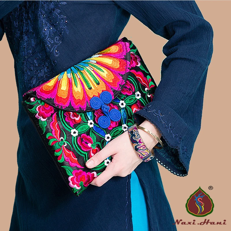 Double embroidered Women's bag Fashion Day Clutch bag Party bag canvas storage bags Vintage ipad protective sleeve