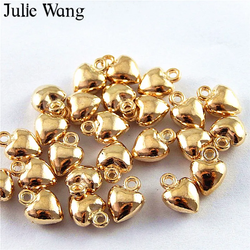 Julie Wang 5-50PCS KC Gold Color Trendy Heart Shape Small Beads Charms Bracelet Necklace Pendants Jewelry Making Accessory