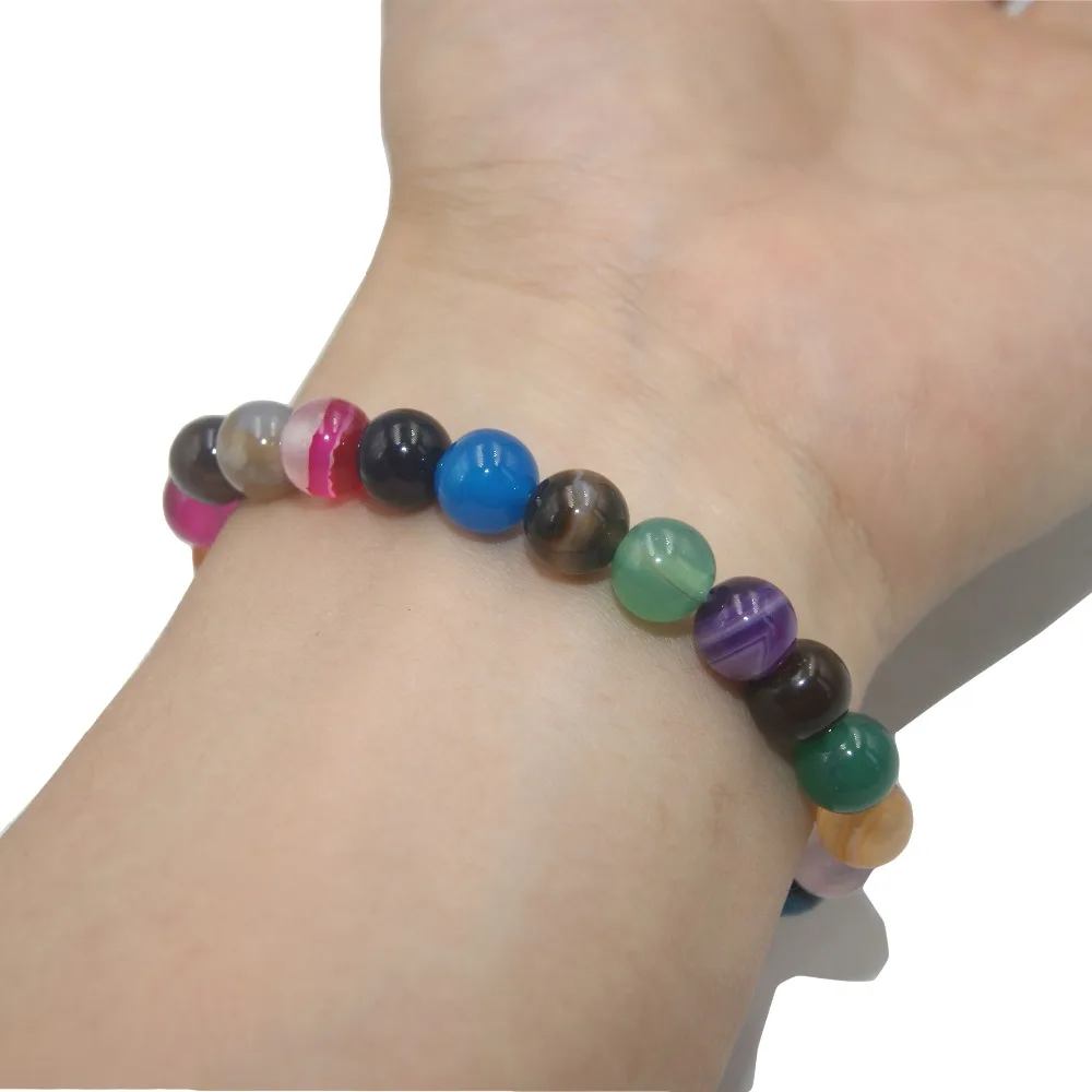 Fashion 6 8 10MM Natural Stone Bracelet for Women Men Tiger Eye Amythests Turquois agates Beaded Yoga Stretch Bracelets Bangles