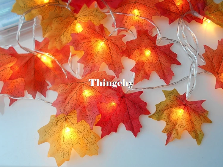 Autumn maple leaves LED fairy string light holiday party flower arrangement for new year decorations