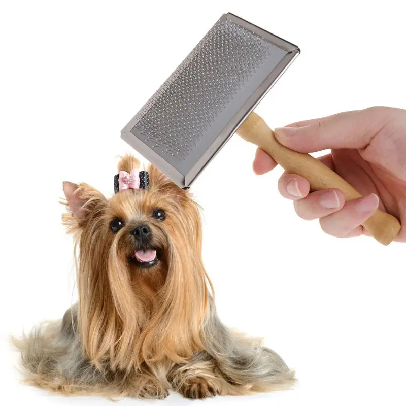 High Quality Pet Grooming Comb Shedding Hair Remove Brush Wood Handle Slicker Dog Cat Supply