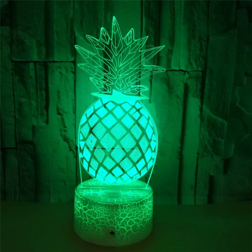 2019 Pineapple 3D Night Light Acrylic 7 Color Changeable Fruit Nightlight USB Crack Base Home Decration Light Bedroom LED Lamp