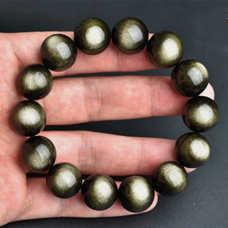 

Natural Gold Obsidian Bracelet For Women Lady Men Wealth Gift Crystal Round Beads Stone Gemstone Jewelry Strands AAAAA 12-16mm
