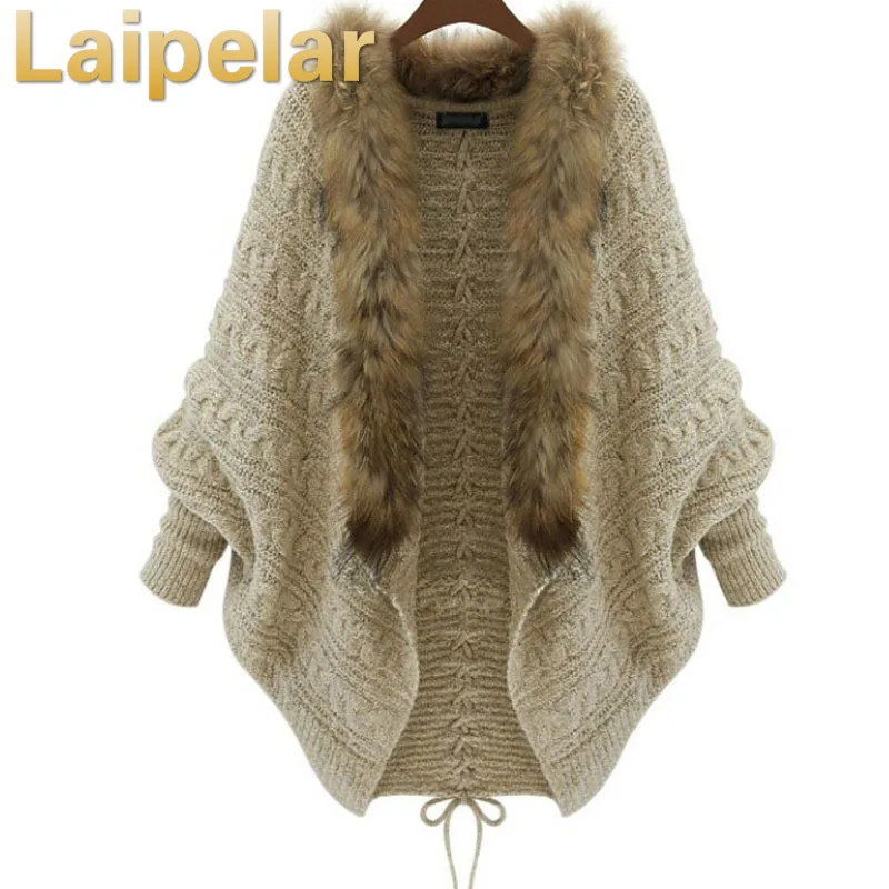 

Laipelar Fashion Sweaters Women Europe Loose Short Top Batwing Sleeve All Match Knitted Cardigan Faux Fur Spring Autumn Sweater