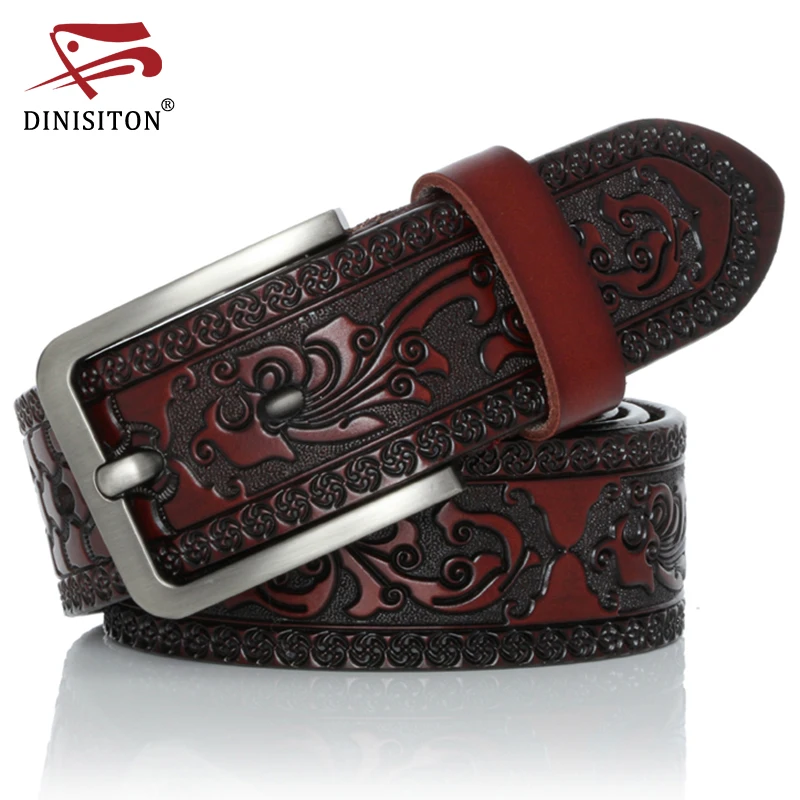 

DINISITON Genuine Leather Belts for men Designer Belt Male Print Vintage Pin Buckle Luxury Strap New Fashion High Quality YH918