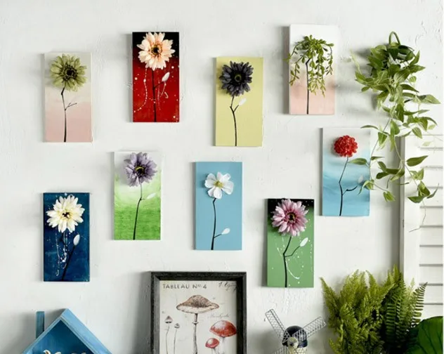 

1PC 22.5x11.5cm Village Board Painted Flower Creative Background Wall Bedroom Plants Pendant Haning Decoration ME 005