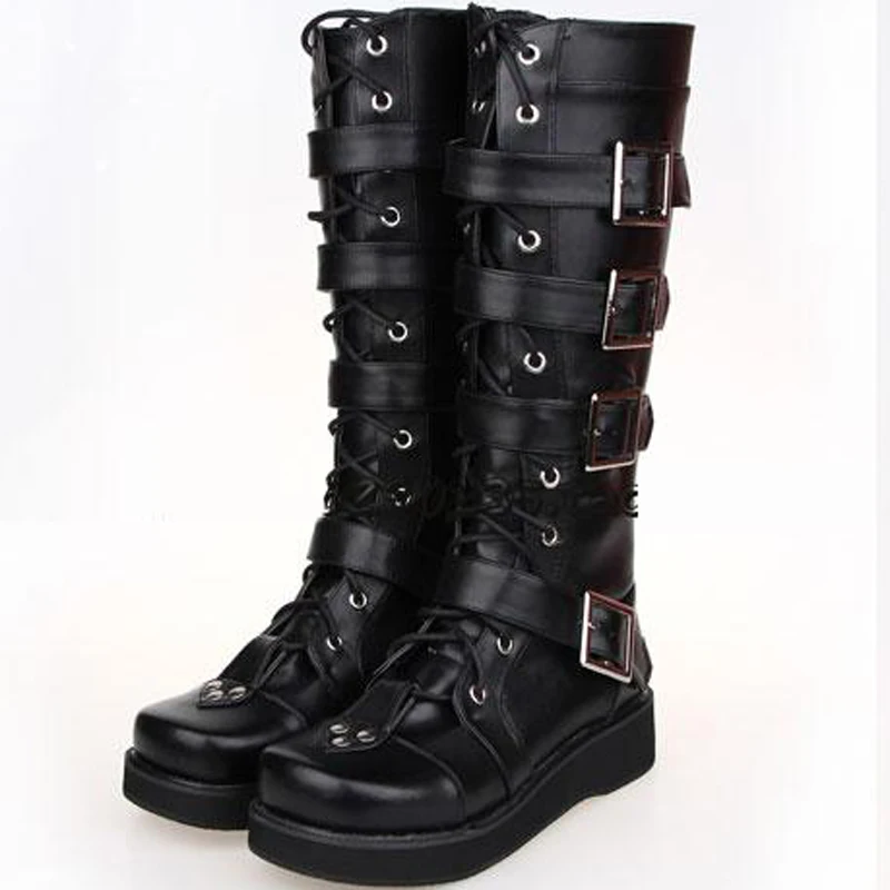 Vrouwelijke winter Japanse anime cosplay schoenen vrouwen lederen Platform schoenen motorlaarzen Punk dij hoge laarzen met hakken