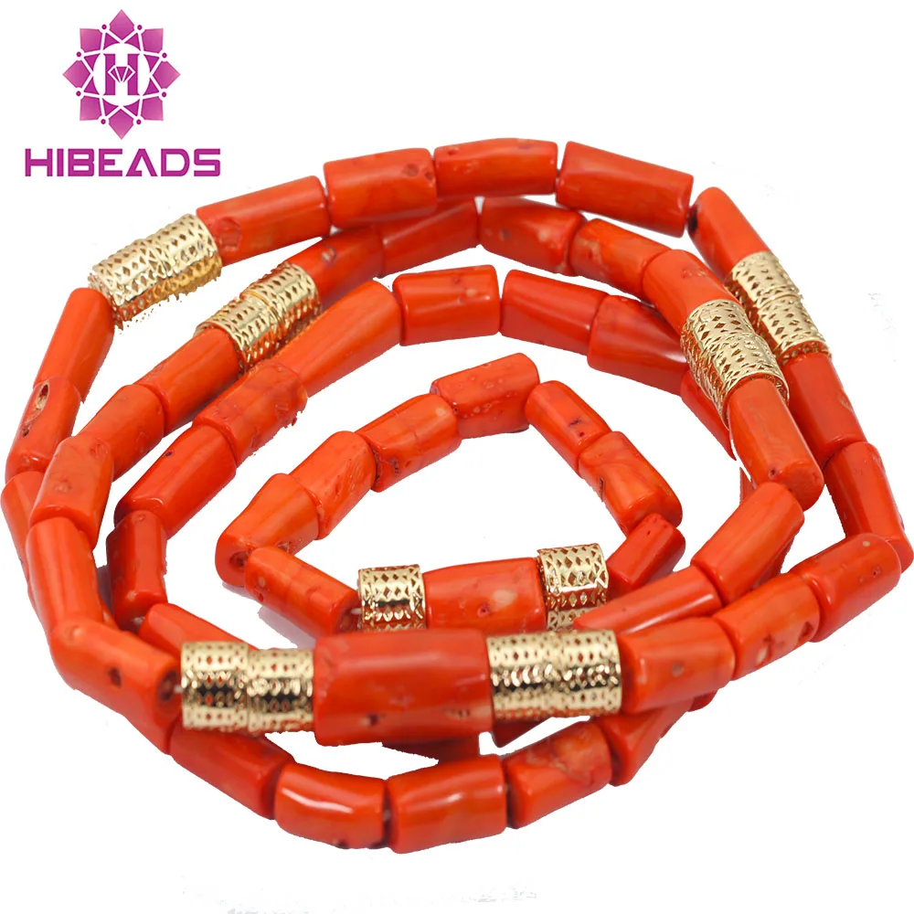 

2017 New Nigerian African Wedding Groom Beads Natural Coral Beads Set Necklace Jewelry Set 54"inches For Men Free ShippingABL984