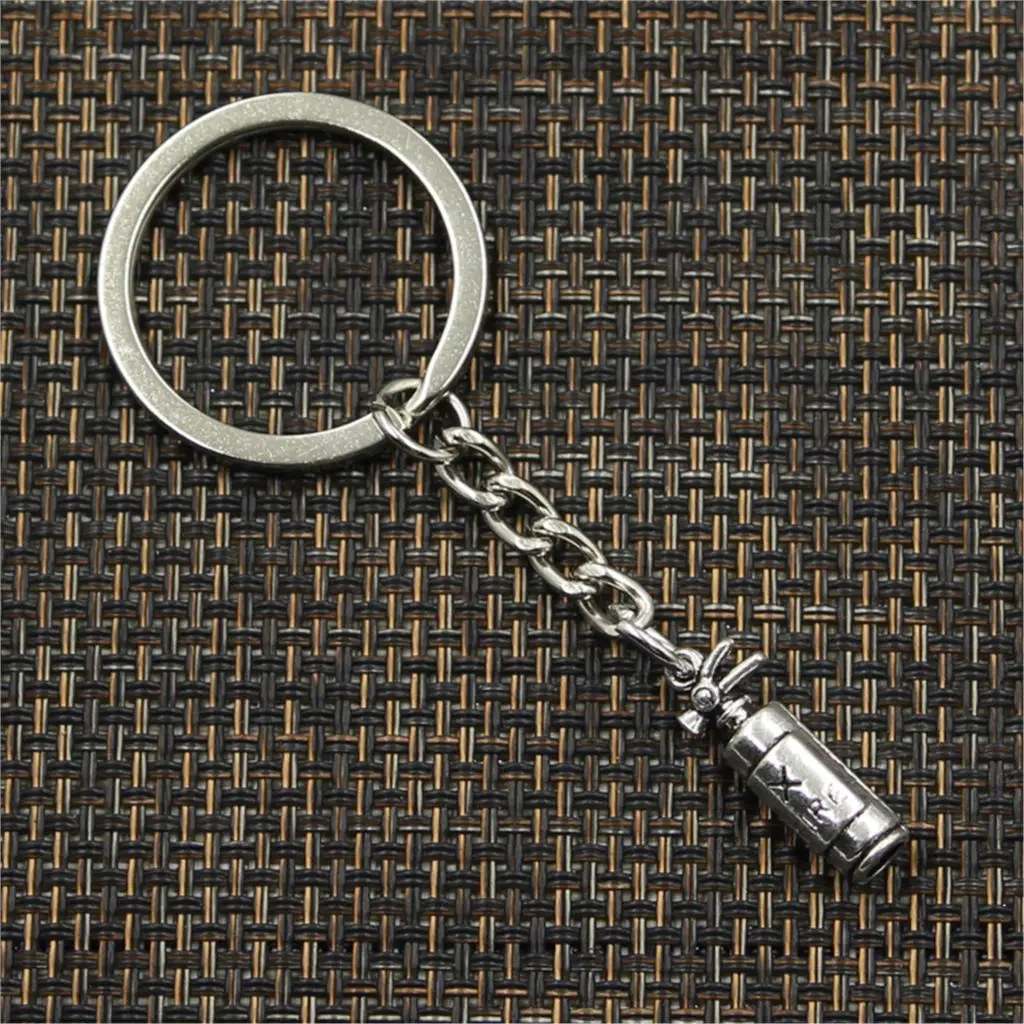 New Fashion Men 30mm Keychain DIY Metal Holder Chain Vintage Fire Extinguisher Fireman 23x6x6mm Silver Color Pendant Gift