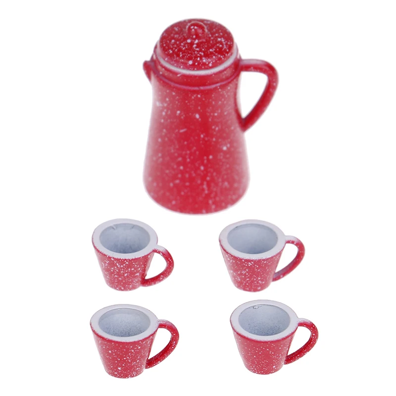 Maison de poupée Miniature en porcelaine avec couvercle pour le café et le thé, ensemble de tasses bouilloire, jouet classique de cuisine, meilleur cadeau pour fille, 5 pièces/ensemble