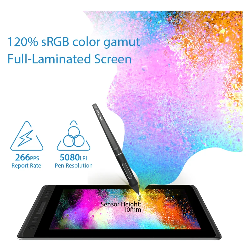 13.3 Inch Graphics Tablet Huion Kamvas Pro 13 Full Laminated Screen 120% sRGB Drawing Monitor with Adjustable Stand 4 Press Keys