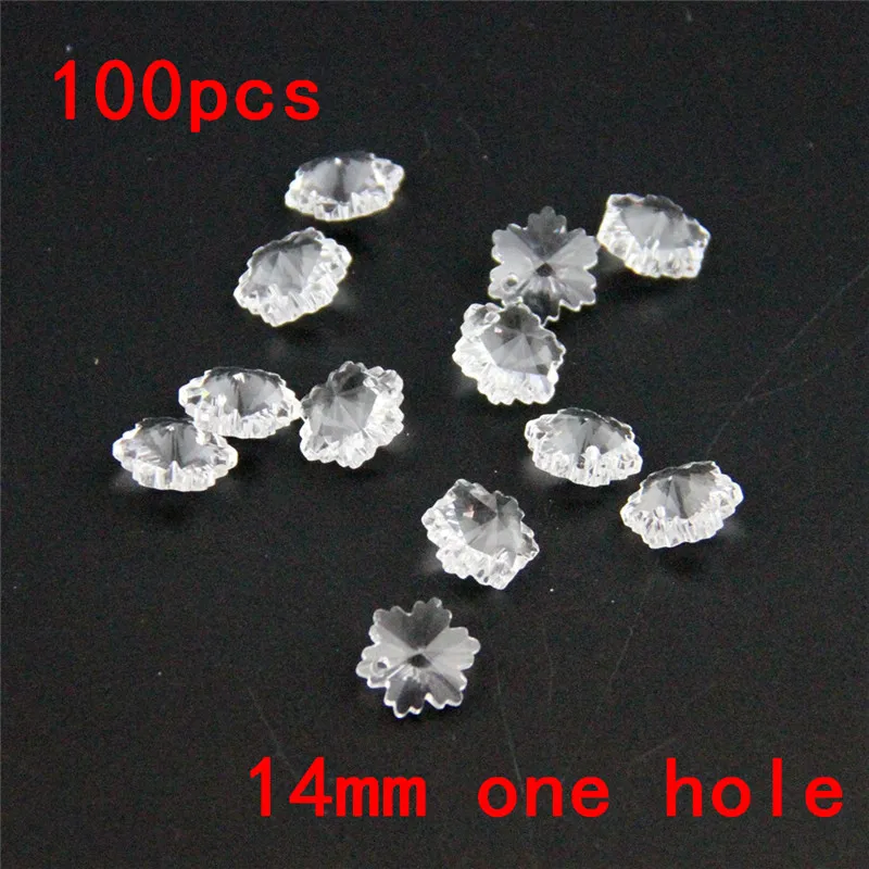 100pcs Clear Color 14mm Crystal Snowflake Beads In One Hole For Wedding Strands & Chandelier Bead Parts