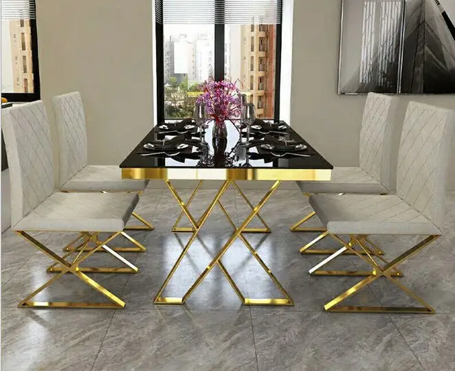 stainless steel Dining Room Set Home Furniture minimalist modern marble dining table and 6 chairs mesa de jantar muebles comedor