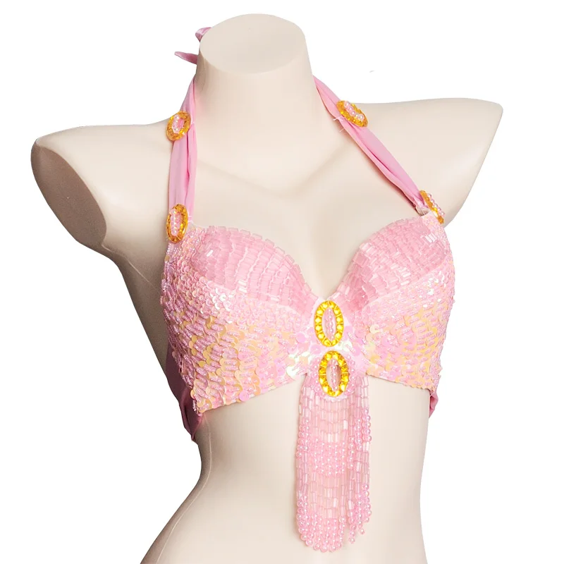 Soutien-gorge à perles Oriental pour femmes, col licou, vêtement de danse du ventre, haut de nuit, Sexy