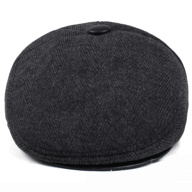 HT1852 Men Cap Hat Classic Autumn Winter Hat Vintage Flat Beret Cap Warm   Cap Casual Earflap Dad Hat Berets for Men