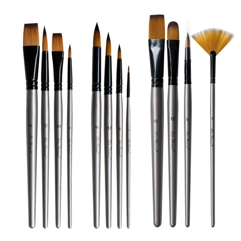 4pcs/set Watercolor Gouache Paint Brushes Variety Style Shape Round Pointed Tip Art Stationary Oil Painting Brush