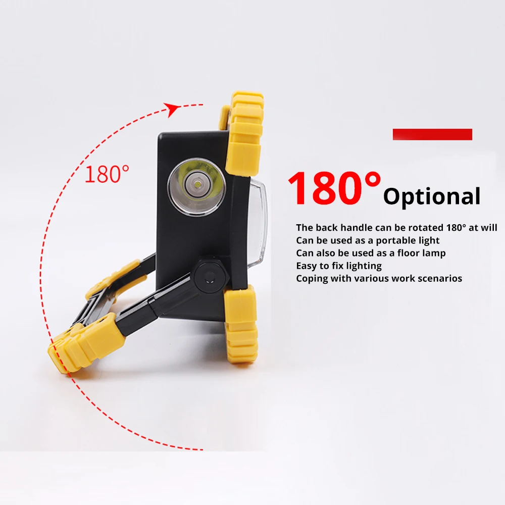 100W LED Portable Work Light Outdoor Camping Lamp 9000LM Super Bright USB Rechargeable Repair Flashlight Waterproof Use 18650 AA