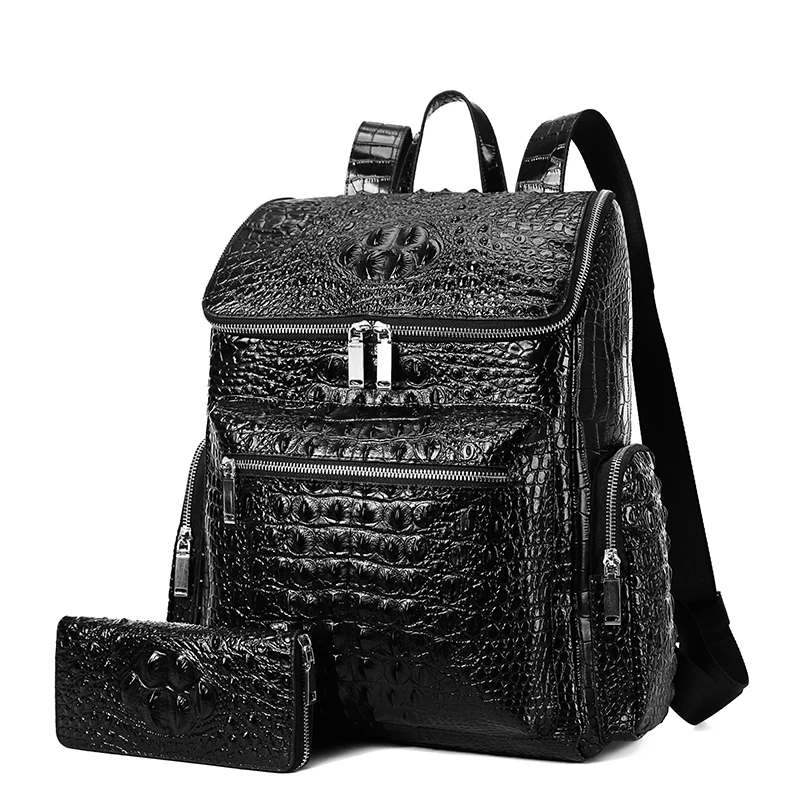 Luxury Brand 100% Genuine Leather Men Backpack Alligator Real Natural Leather Student Backpack Boy Computer Laptop Bag 15 Inch